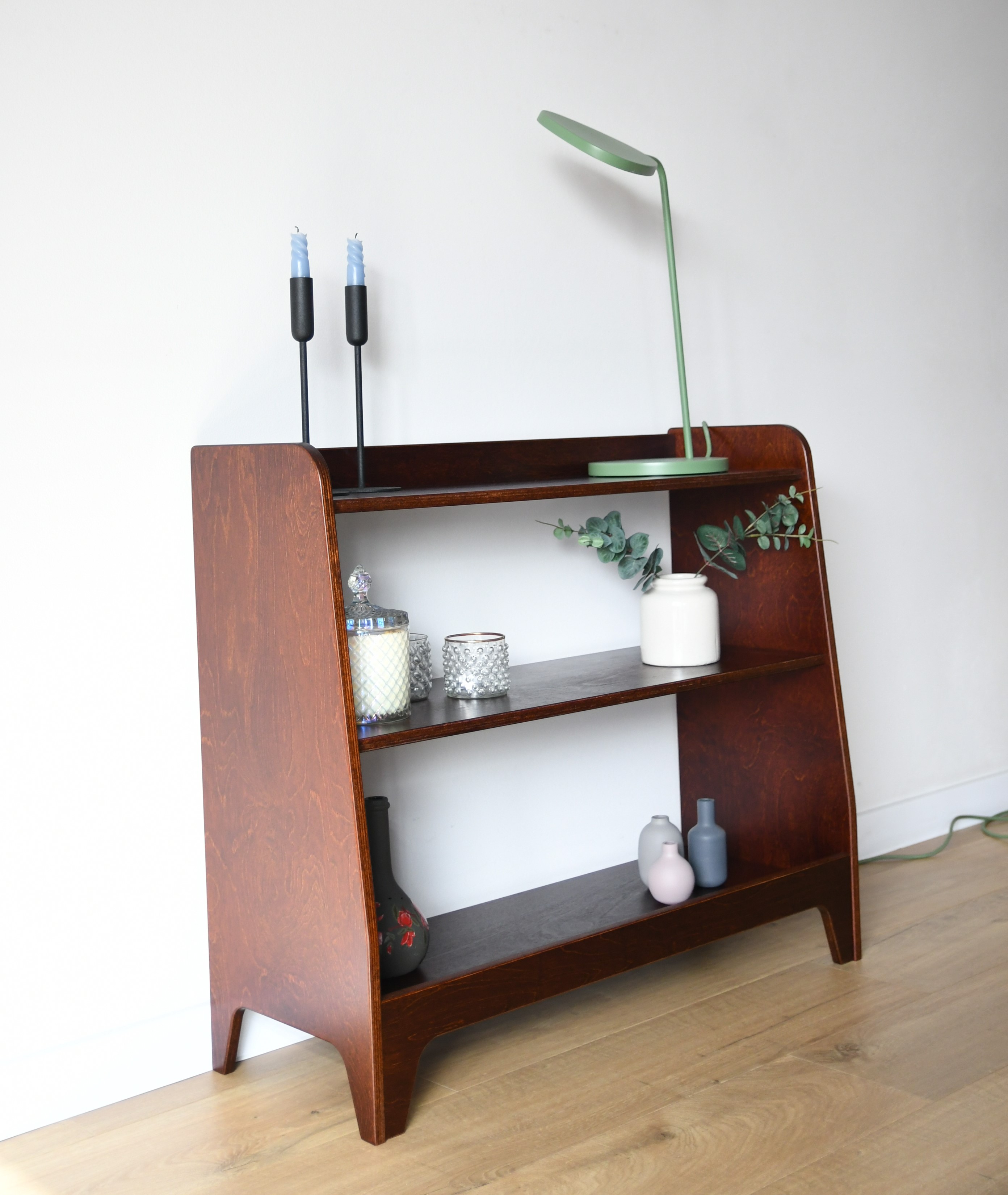 Handmade Wooden Bookshelf | Dark Brown Plywood Cabinet | Retro / Boho Wooden Shelf |  Living Room Decor, photo 2