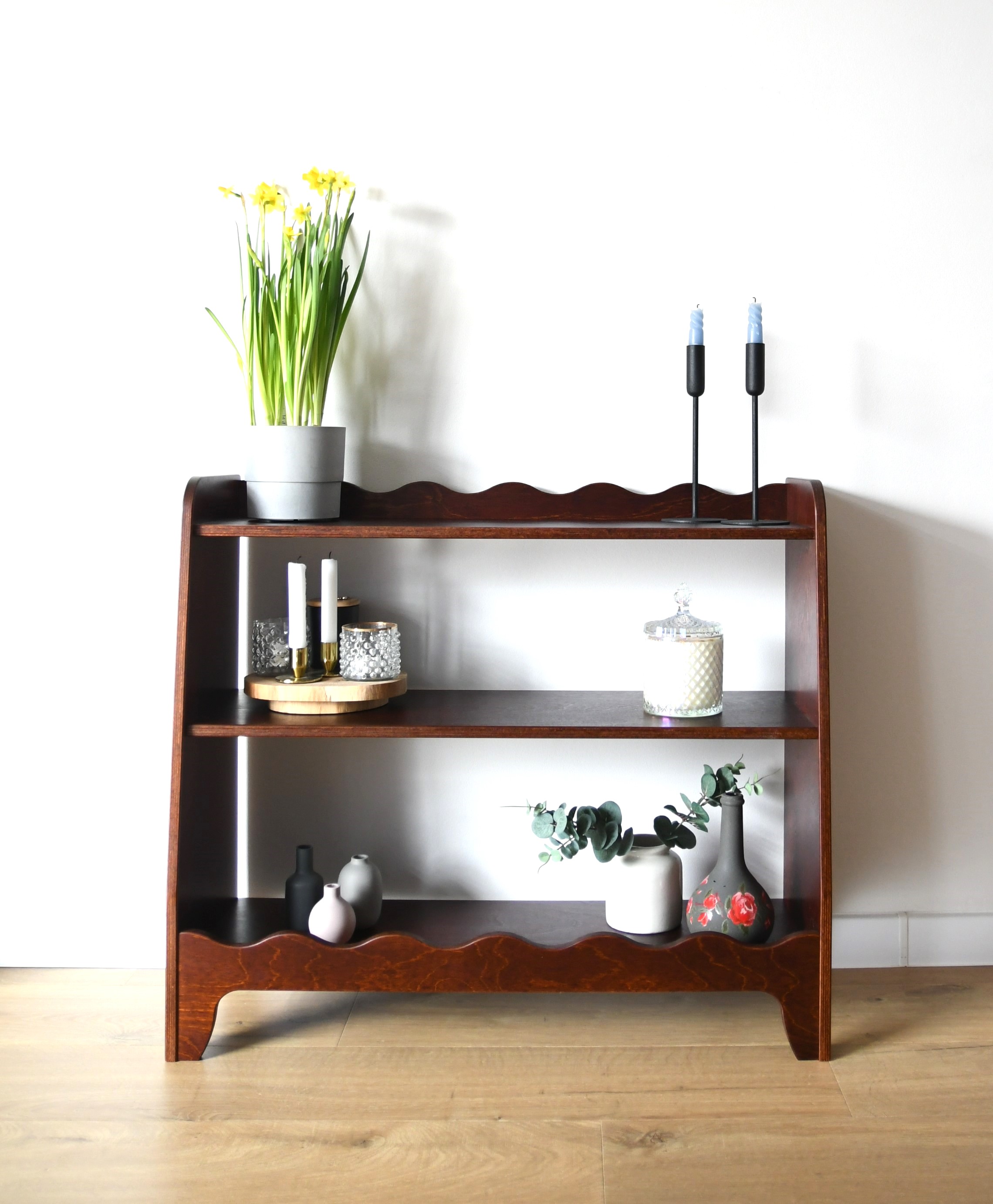 Handmade Wooden Bookshelf | Dark Brown Plywood Cabinet | Retro / Boho Wooden Shelf |  Living Room Decor, photo 4