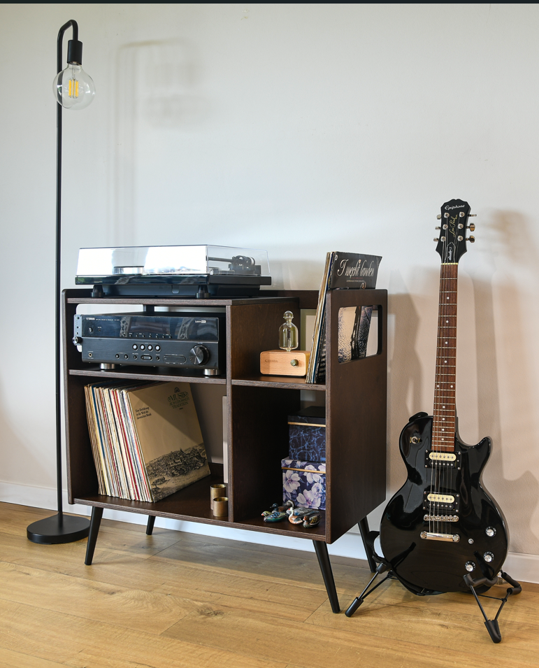 Handmade Plywood Turntable Stand | Dark Brown Vinyl Record Storage Cabinet, photo 3