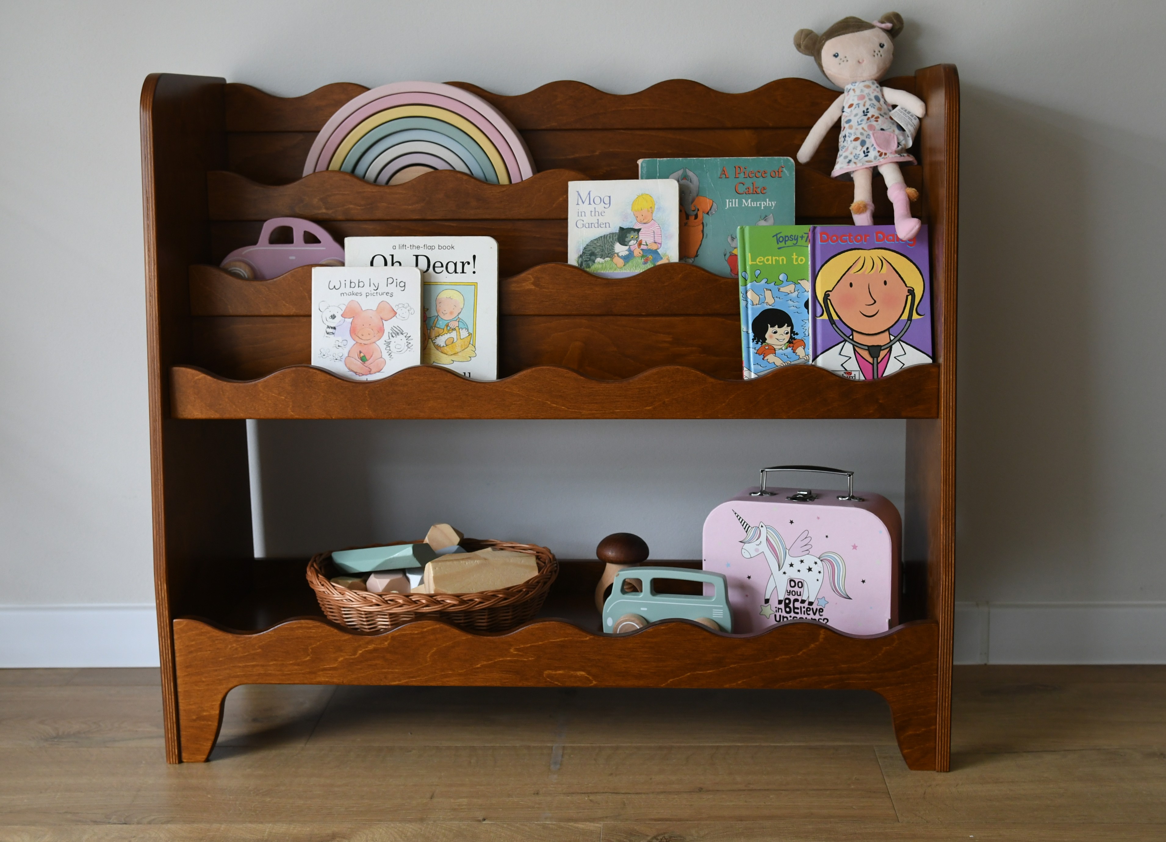 Montessori Wooden Kids Bookshelf – Front Facing Children’s Bookcase – Natural Birch Plywood Furniture – Kids Room Storage