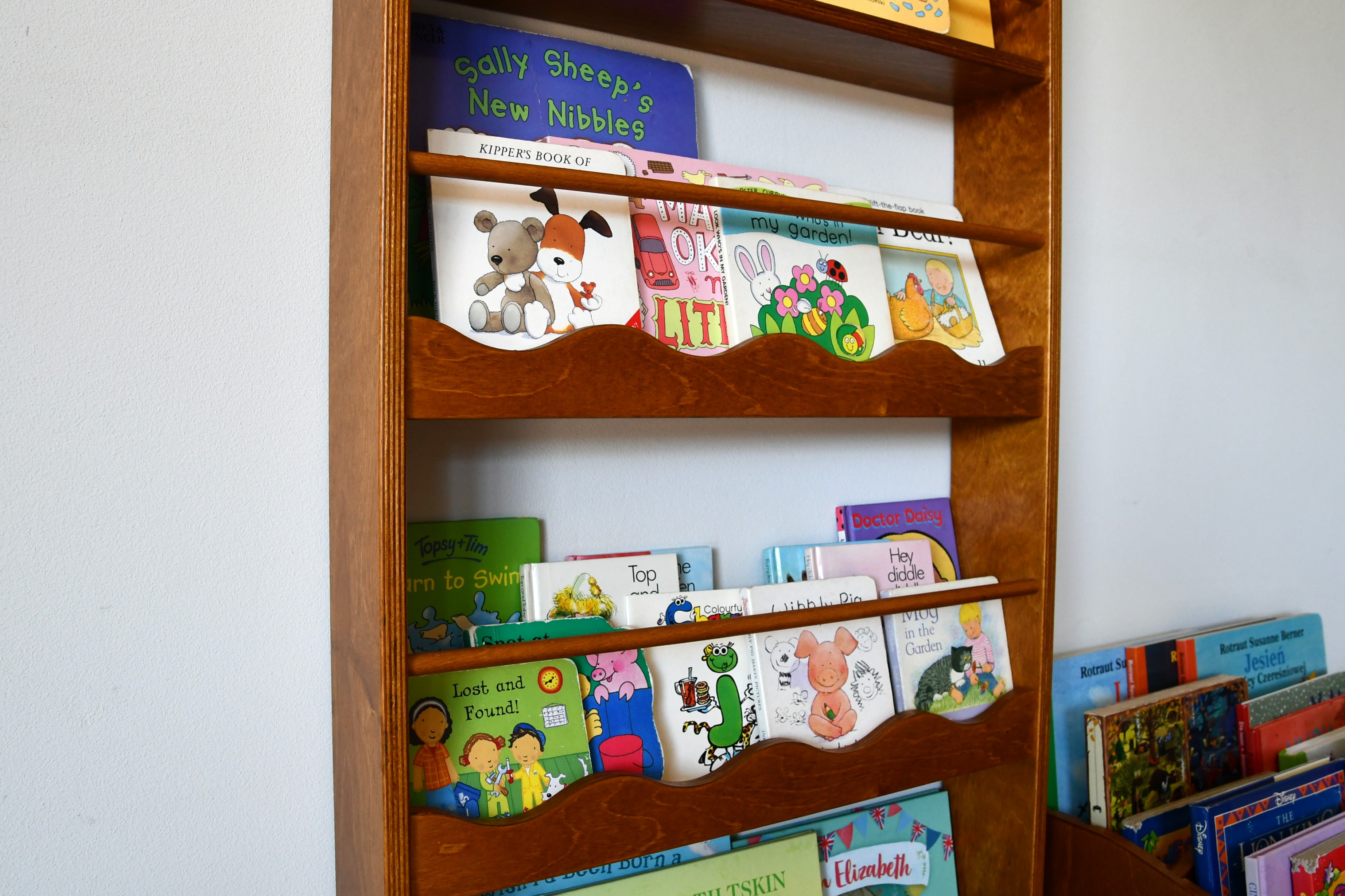 Montessori Bookshelf for Kids Room, Wooden Front Facing Book Display, Wall Shelf, Nursery Bookcase Toddler Gift, Wavy Design Shelves, photo 5