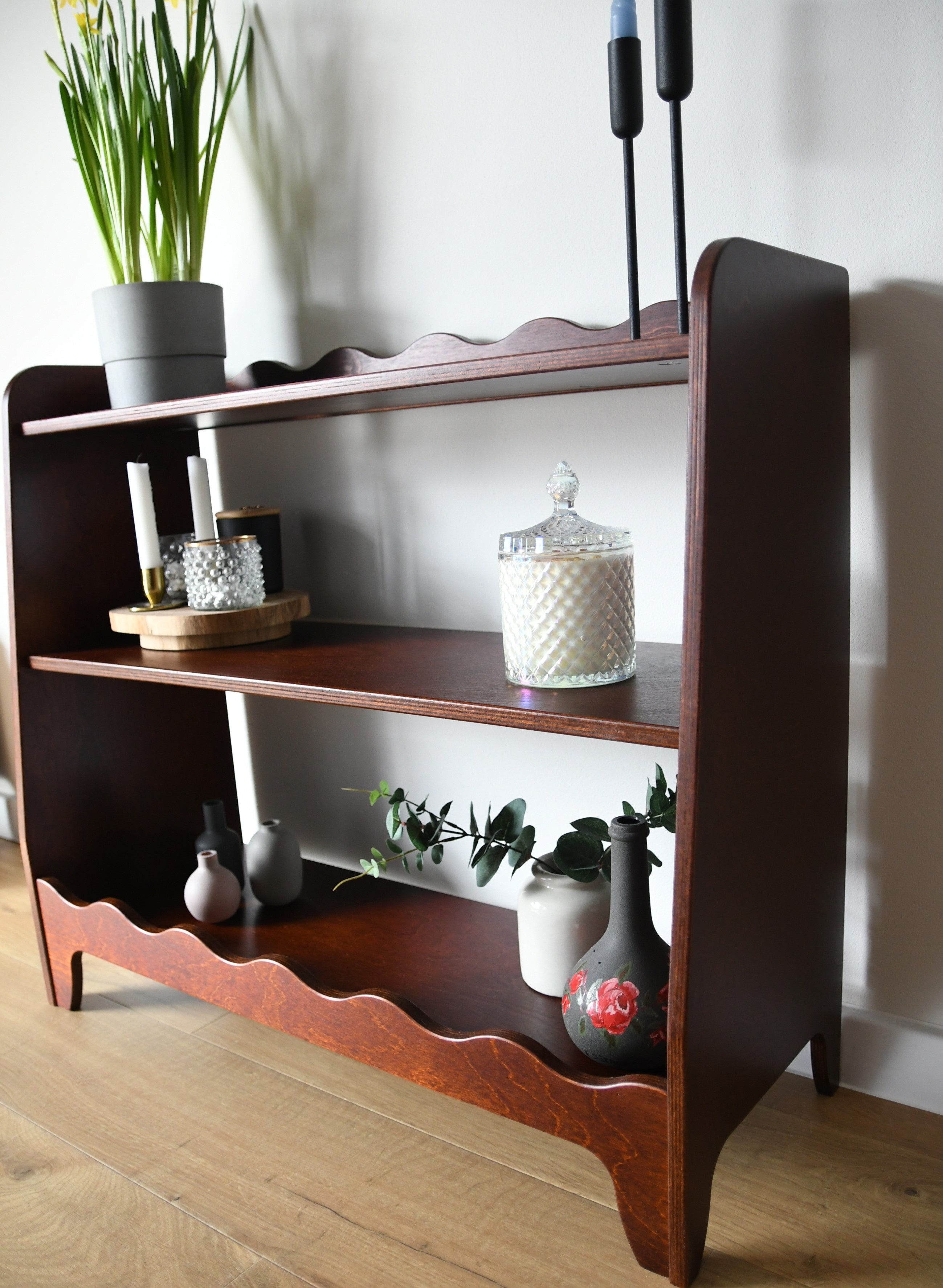 Handmade Wooden Bookshelf | Dark Brown Plywood Cabinet | Retro / Boho Wooden Shelf |  Living Room Decor, photo 2