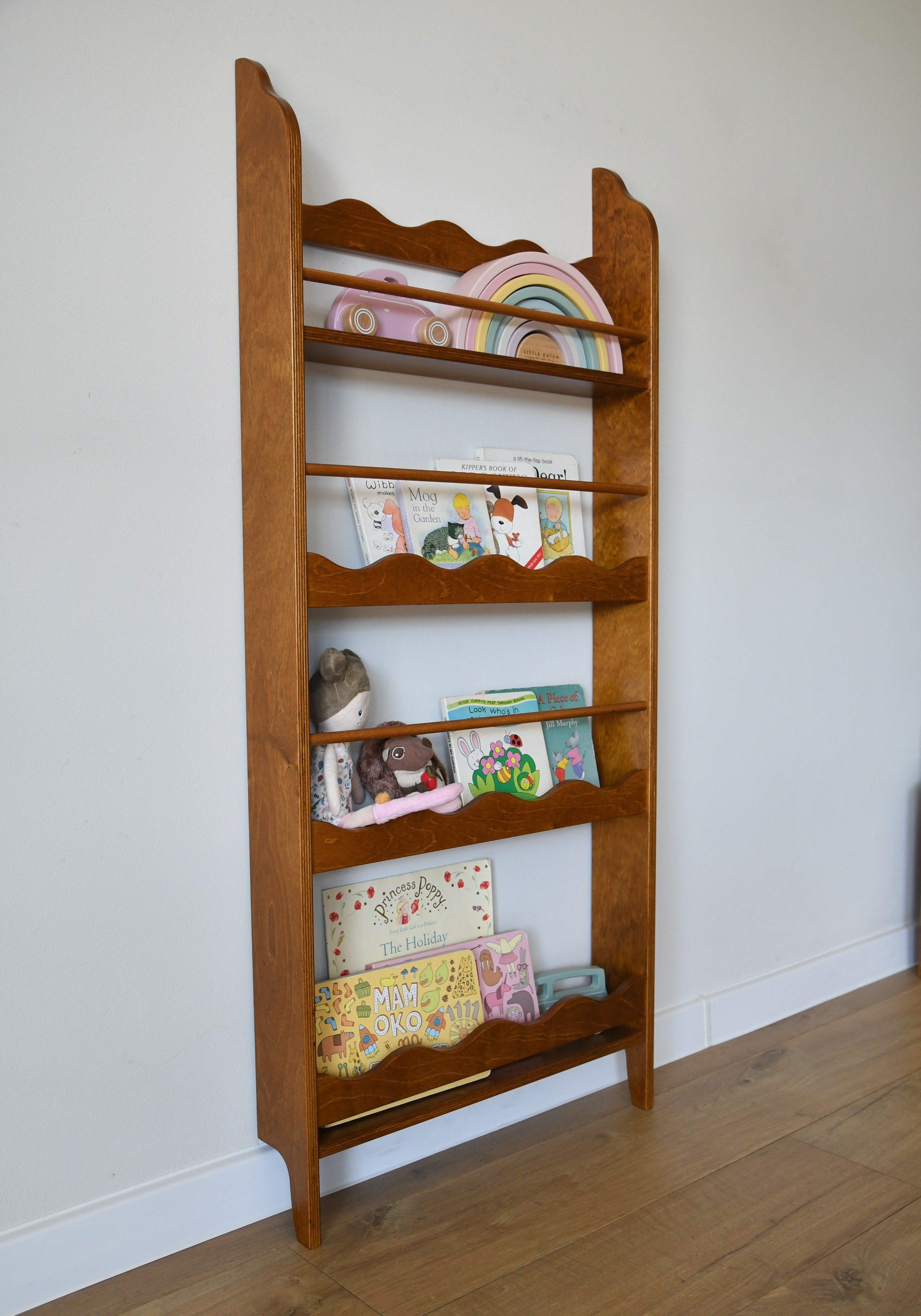 Montessori Bookshelf for Kids Room, Wooden Front Facing Book Display, Wall Shelf, Nursery Bookcase Toddler Gift, Wavy Design Shelves, photo 2