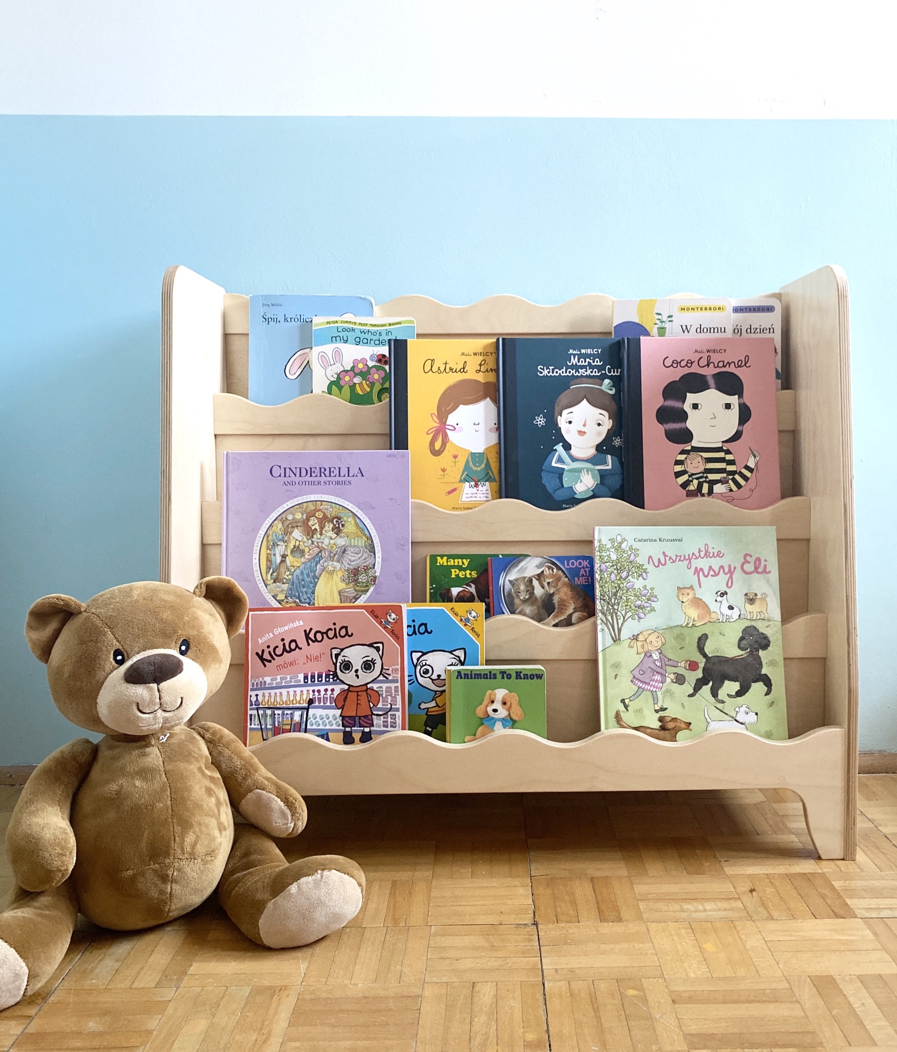 a Montessori front facing bookcase , Montessori furniture, a Bookshelf for Toddlers