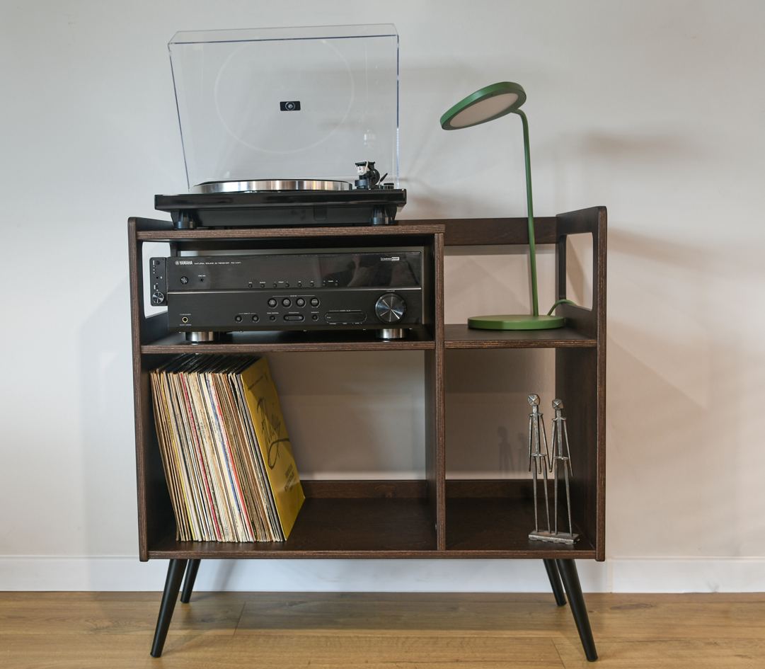 Handmade Plywood Turntable Stand | Dark Brown Vinyl Record Storage Cabinet, photo 5