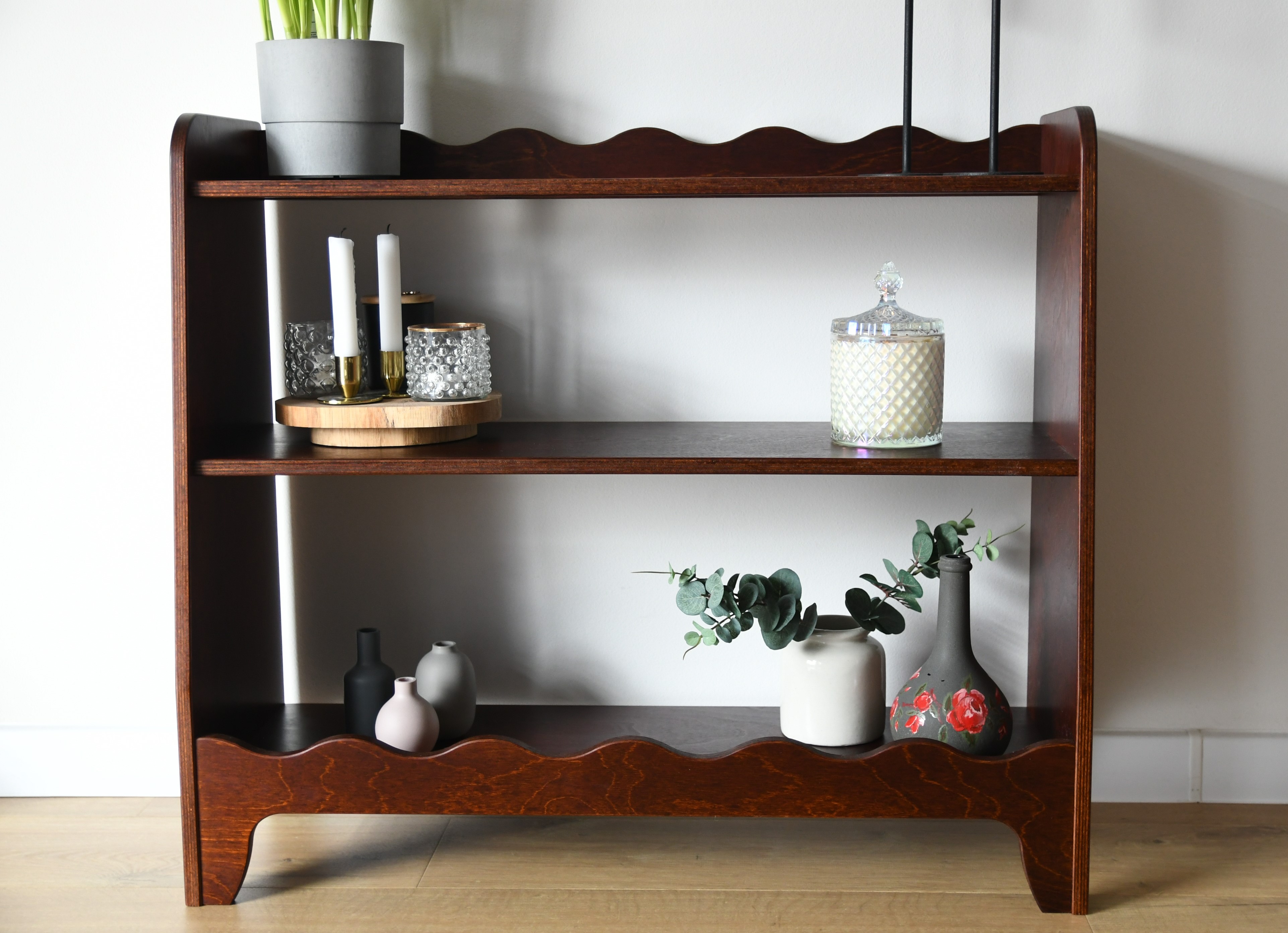 Handmade Wooden Bookshelf | Dark Brown Plywood Cabinet | Retro / Boho Wooden Shelf |  Living Room Decor