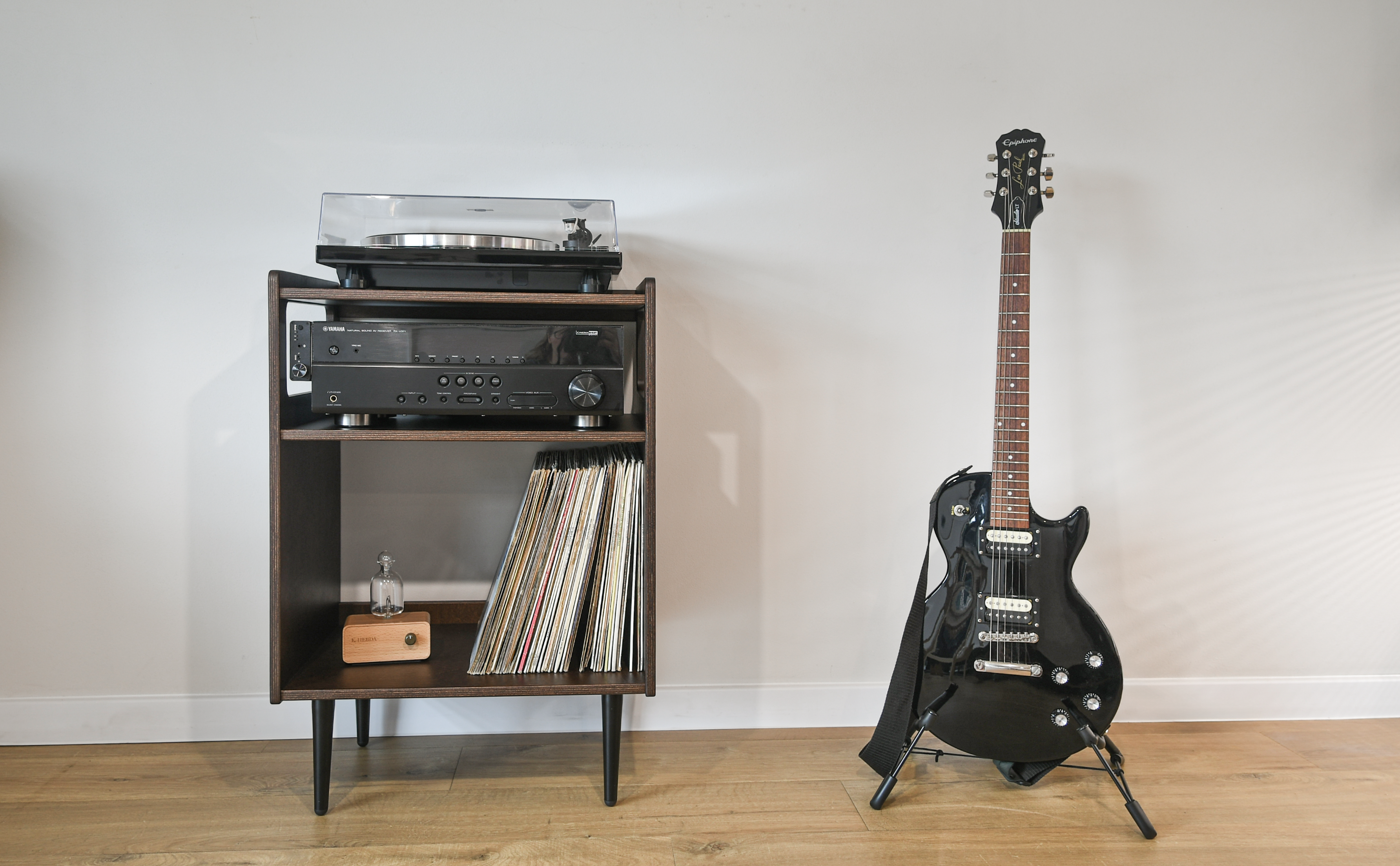 Mid-Century Modern Vinyl Record Storage Cabinet | Dark Brown Turntable Stand | Record Player Table | LP Storage Console, photo 6