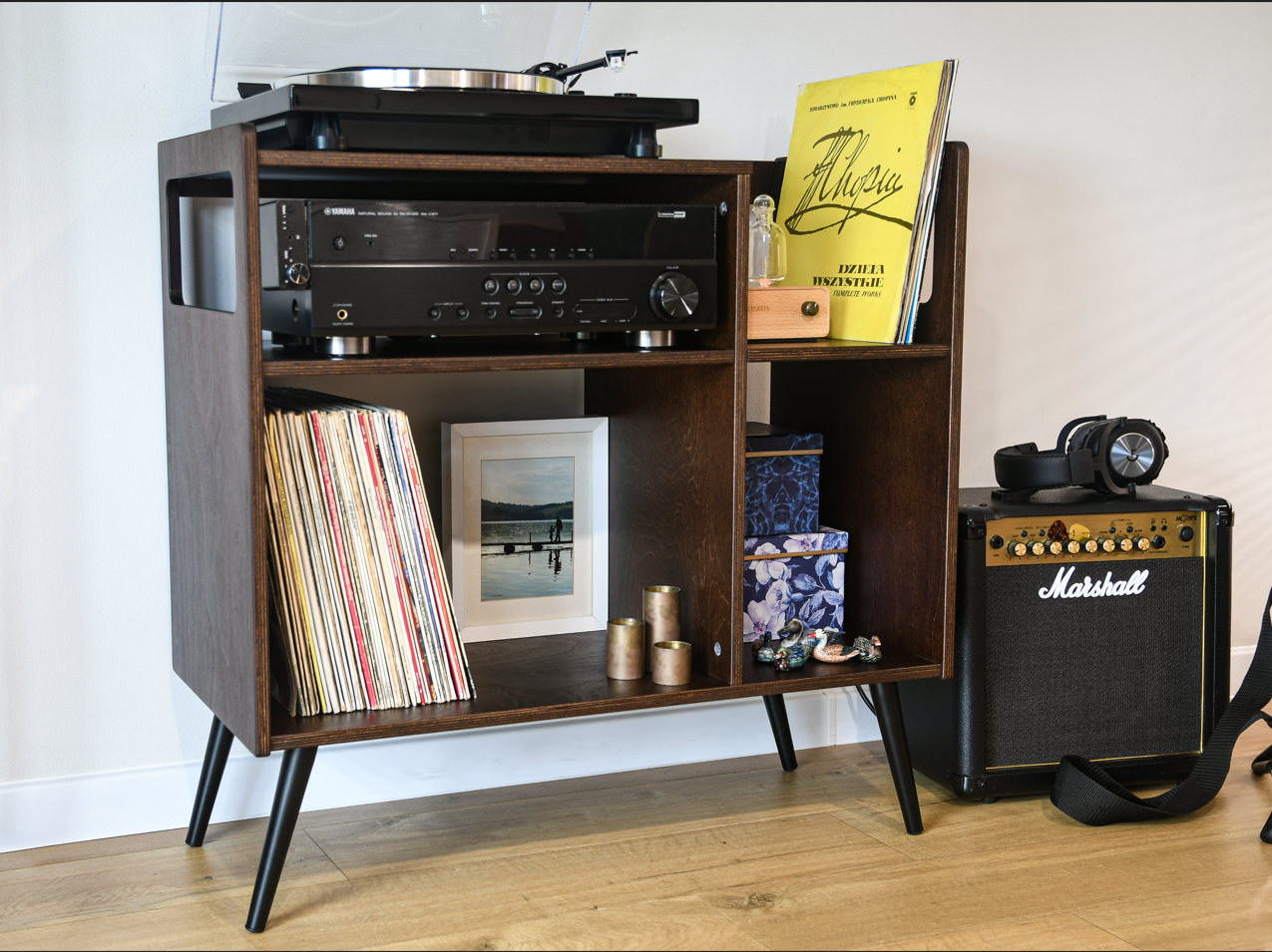 Handmade Plywood Turntable Stand | Dark Brown Vinyl Record Storage Cabinet, photo 2