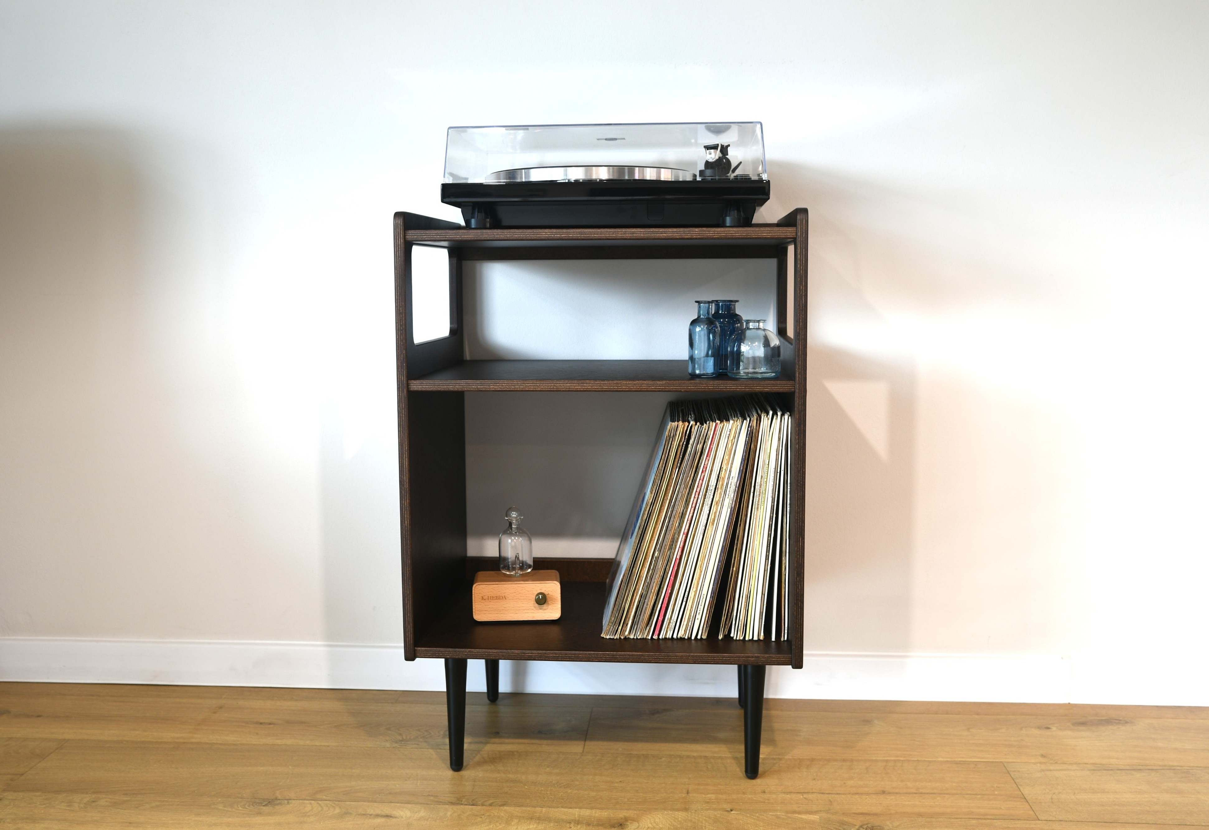 Mid-Century Modern Vinyl Record Storage Cabinet | Dark Brown Turntable Stand | Record Player Table | LP Storage Console, photo 2