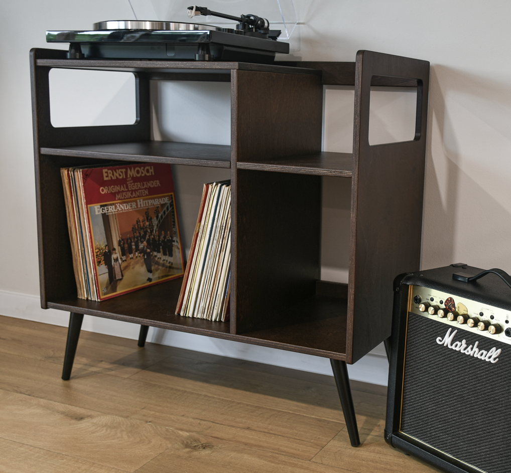 Handmade Plywood Turntable Stand | Dark Brown Vinyl Record Storage Cabinet, photo 6