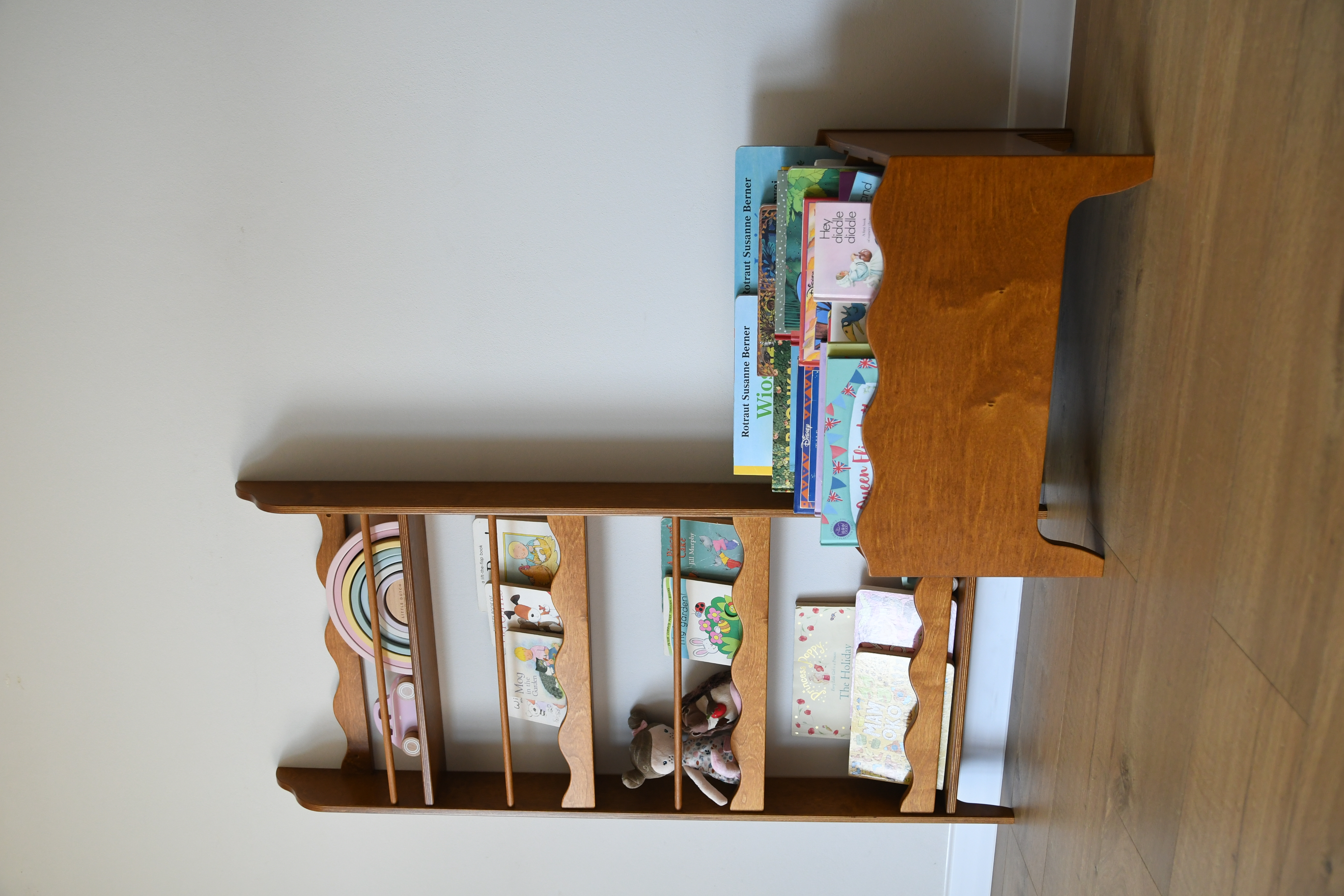 Montessori Bookshelf for Kids Room, Wooden Front Facing Book Display, Wall Shelf, Nursery Bookcase Toddler Gift, Wavy Design Shelves, photo 6