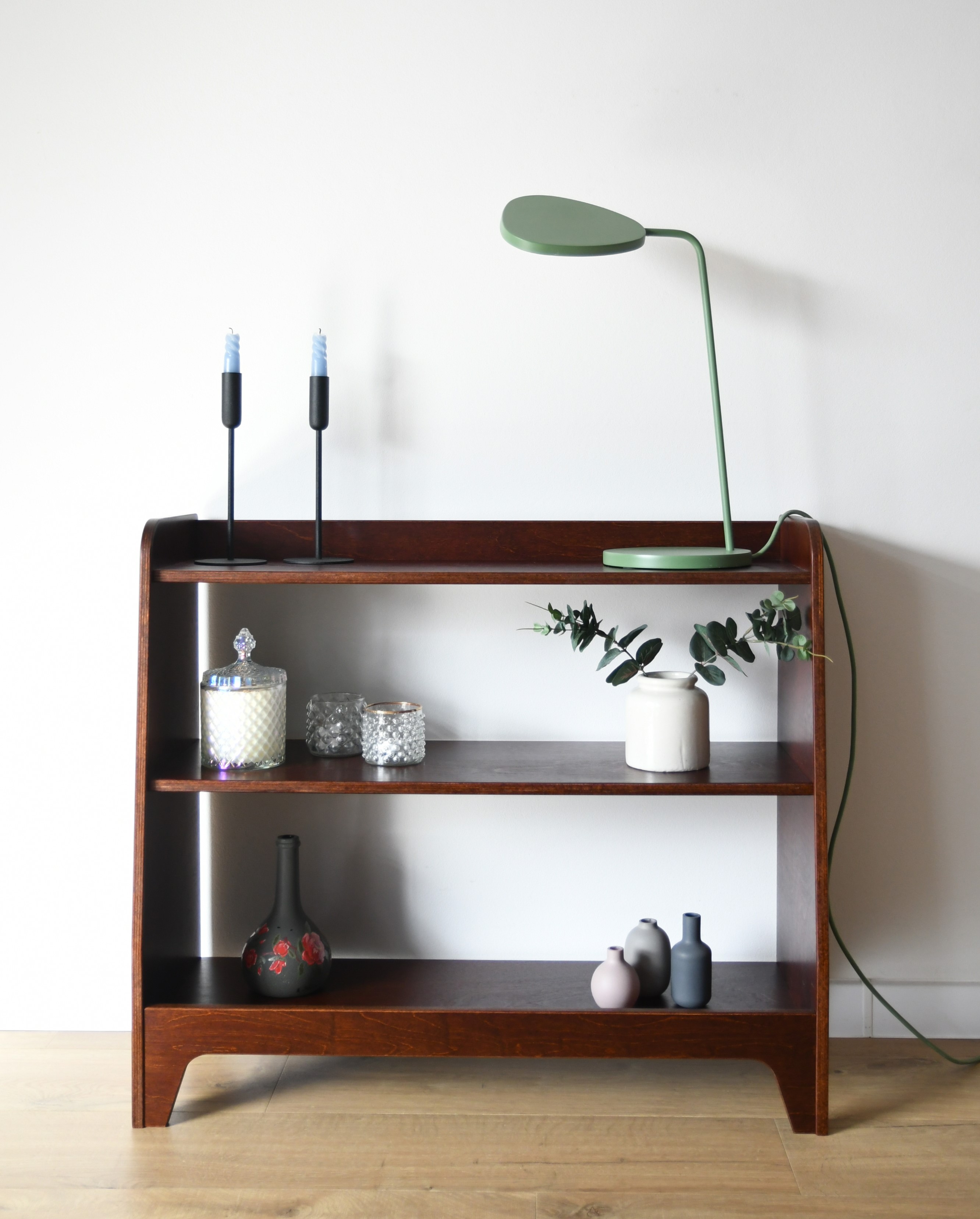 Handmade Wooden Bookshelf | Dark Brown Plywood Cabinet | Retro / Boho Wooden Shelf |  Living Room Decor