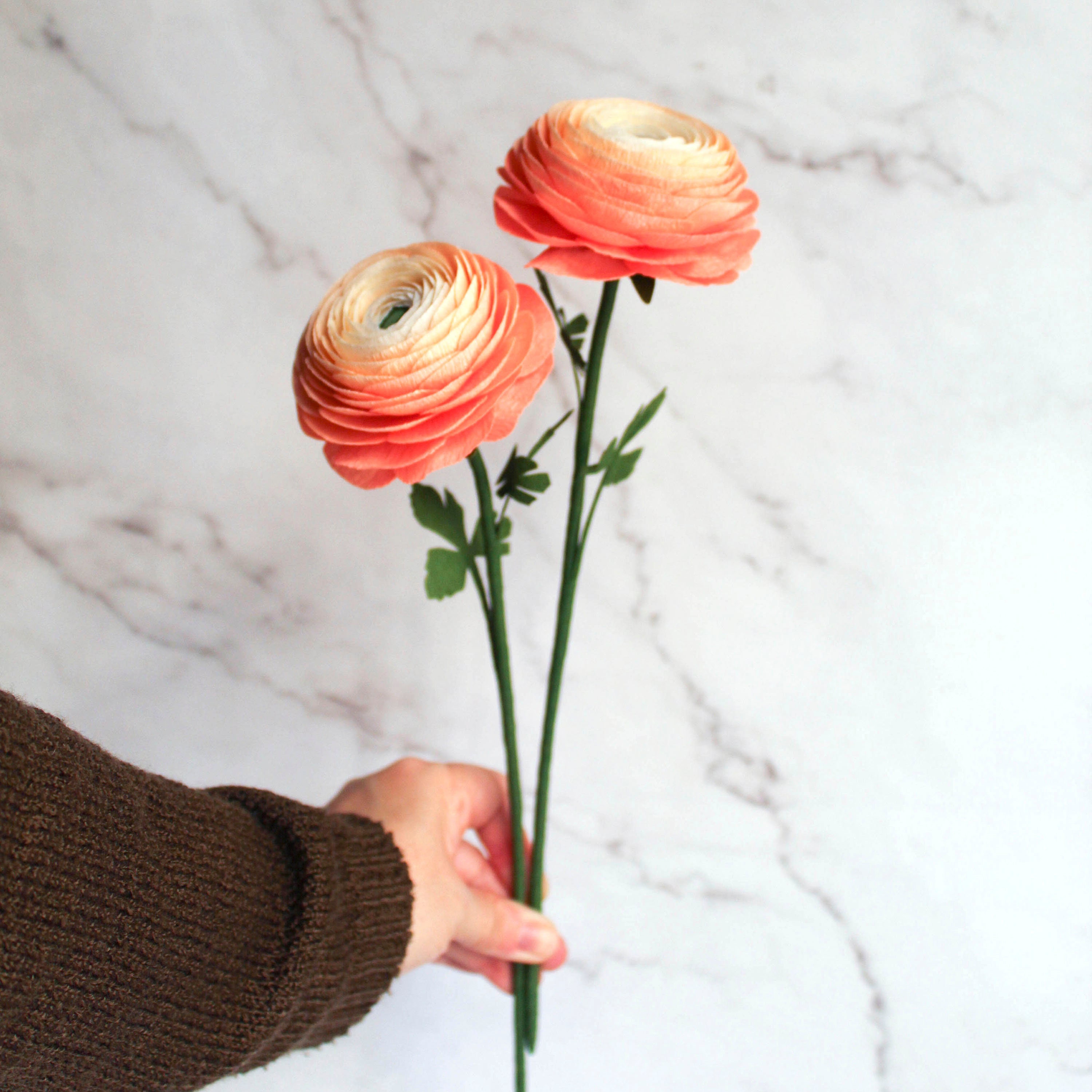 Handmade crepe paper ranunculus flower stems, photo 4