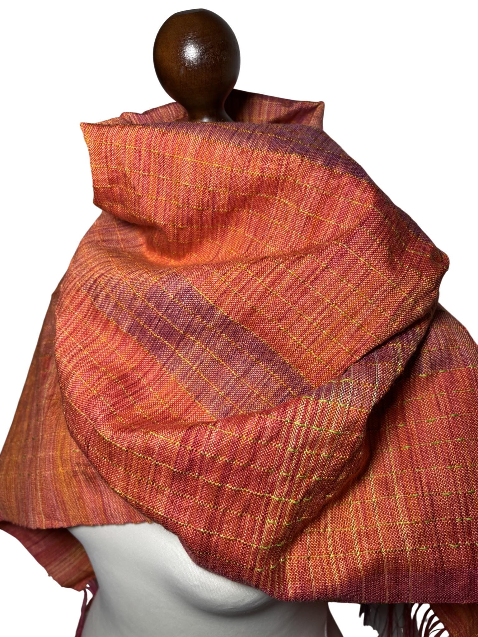 Brick Red Handwoven Merino Silk Scarf, Lightweight Orange Wrap, Custom Monogram Available, photo 4