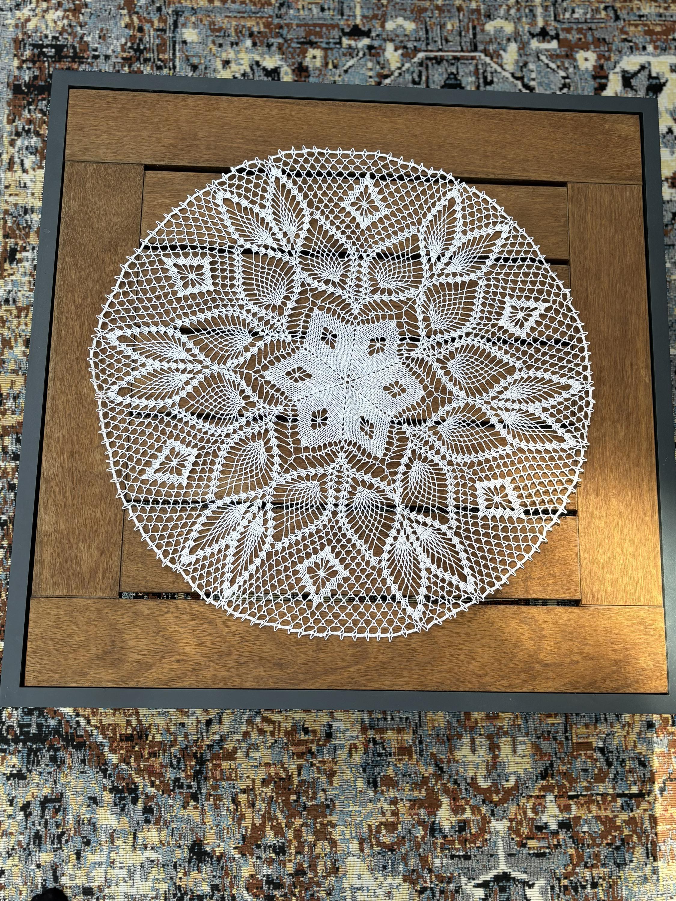 Handmade Crochet Lace Table Centerpiece, Round Floral Doily,  Farmhouse Table Runner 57x57 cm, personalized, photo 4