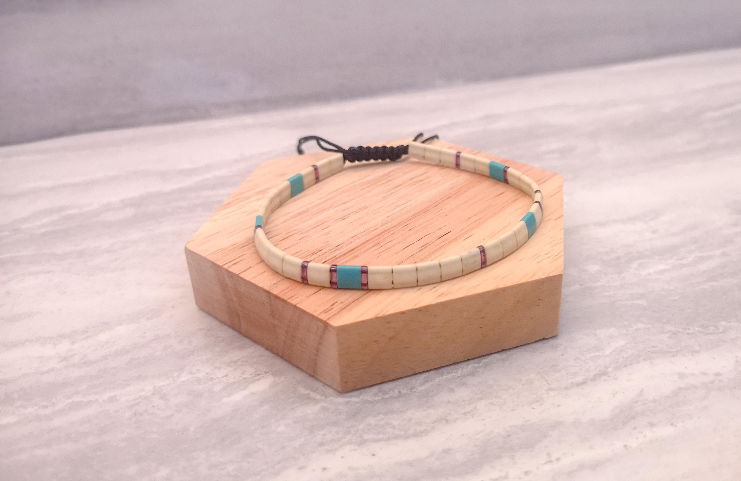 Beaded bracelet, unisex ivory glass beads bracelet, photo 3