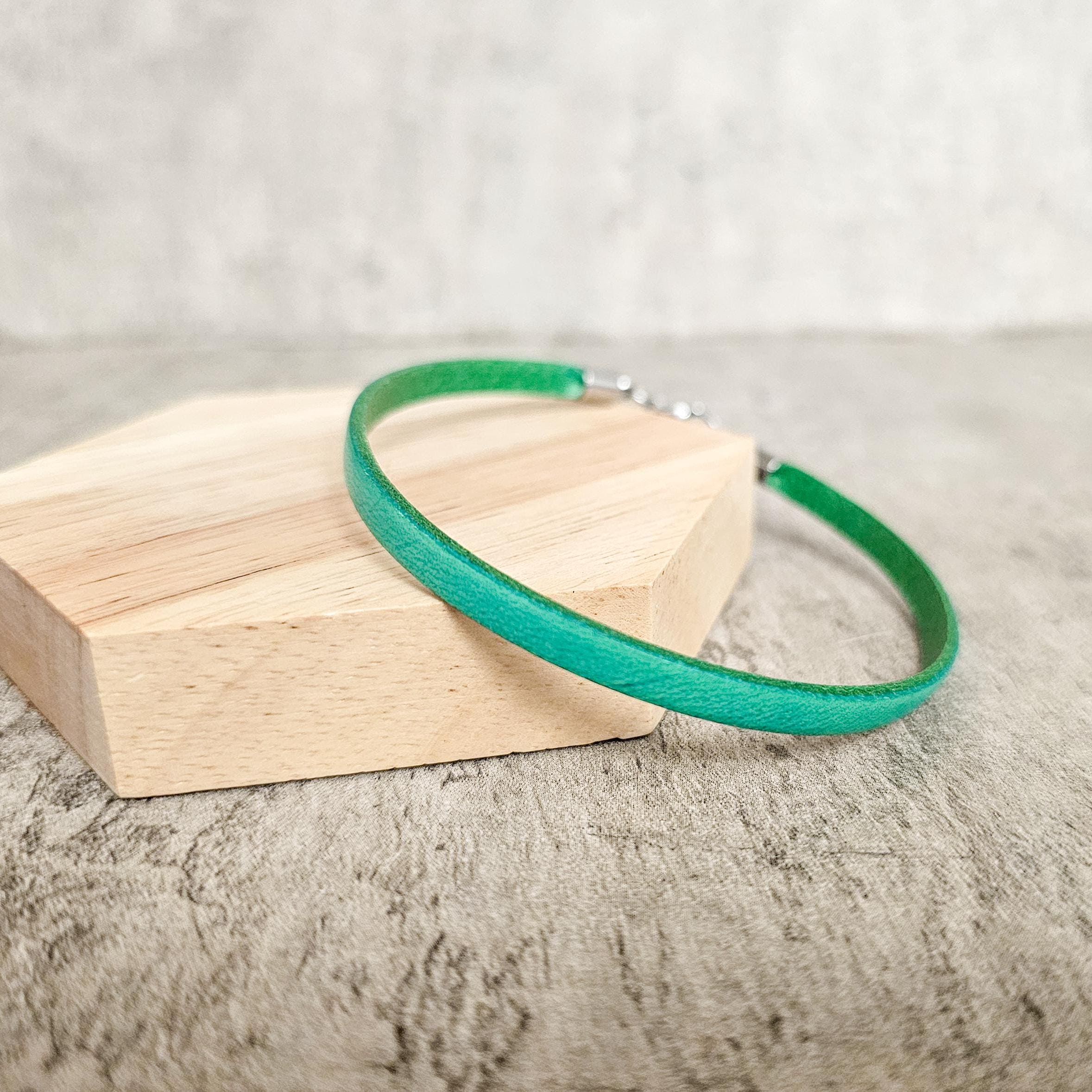 Cyan genuine leather bracelet, minimalist wristband