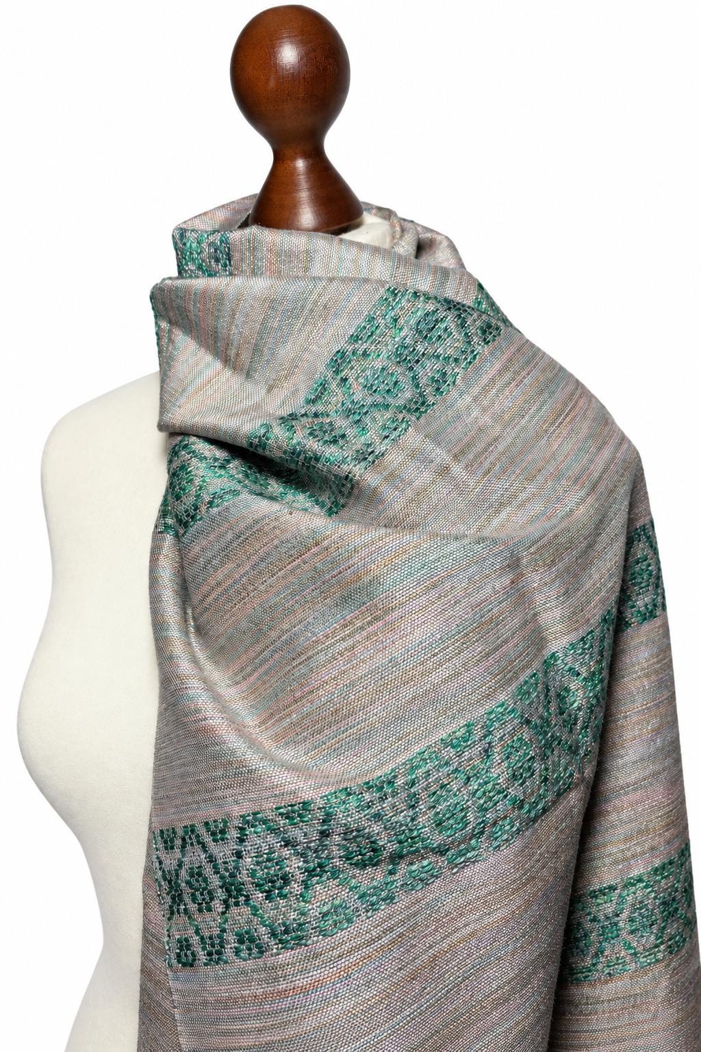 Hand-Dyed Silk Large Scarf: Lightweight Pink Green Woven Shawl, Personalizable, giftable wrap, photo 2