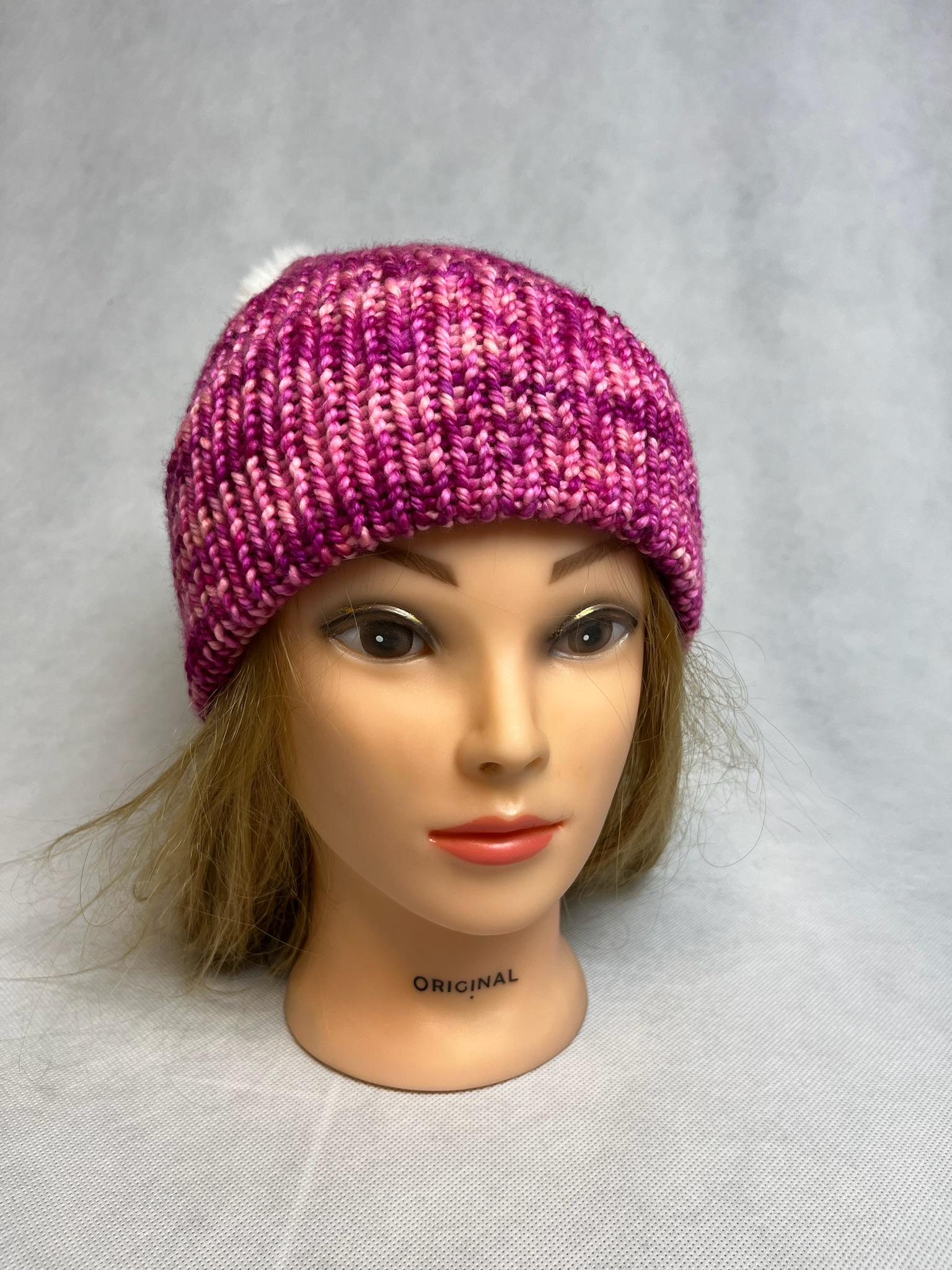 Hand-Knitted Chunky Merino Wool Beanie - Pink Winter Hat, Personalized Earwarmer, photo 2
